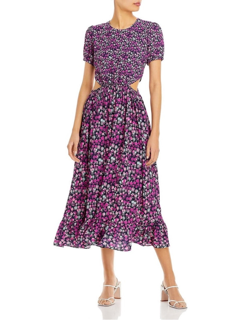 French Connection Magenta Floral Maxi Dress with Cutouts